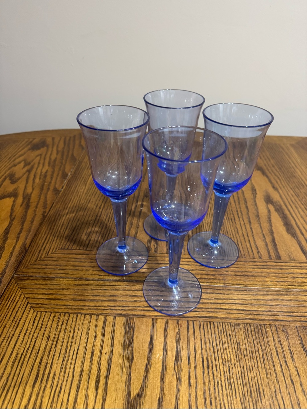 Blue Stemmed Plastic Wine Glasses - Set of 4